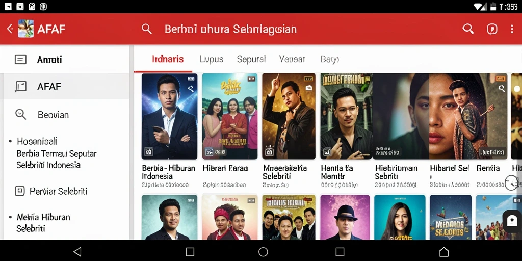Antarmuka aplikasi AFAF untuk berita selebriti.