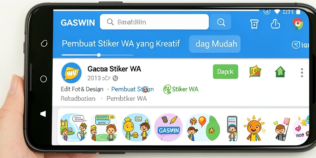 Tampilan antarmuka aplikasi GASWIN yang memudahkan pembuatan stiker WA.