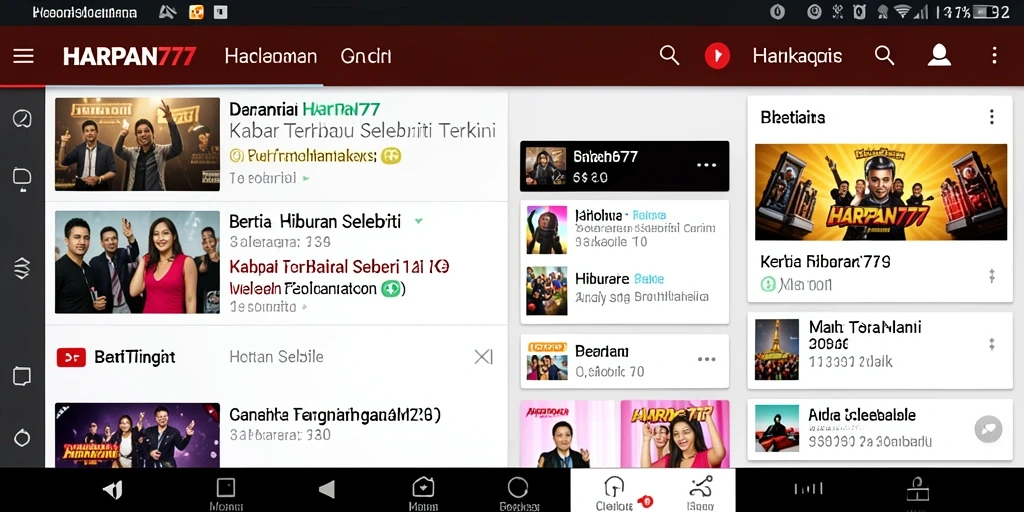 Tampilan antarmuka aplikasi HARAPAN777 yang menampilkan berita selebriti terbaru.