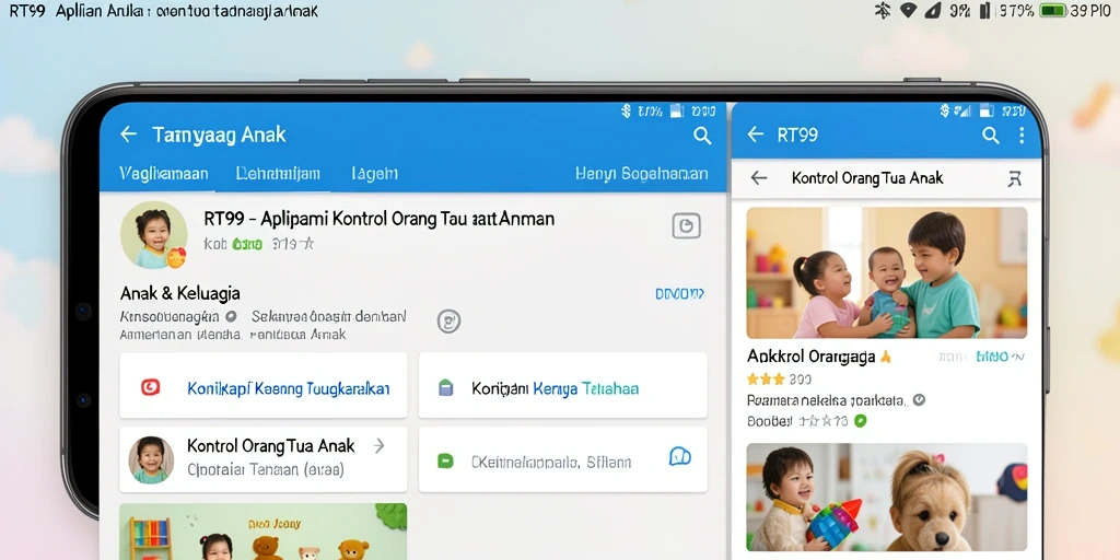 Screenshot aplikasi RT99 menunjukkan kontrol orang tua yang sederhana dan efektif.